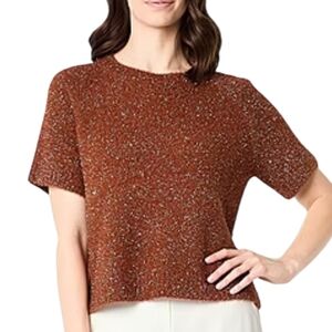 Worthington Rust And Metallic Short Sleeve Crop Sweater Top Size S Oversized